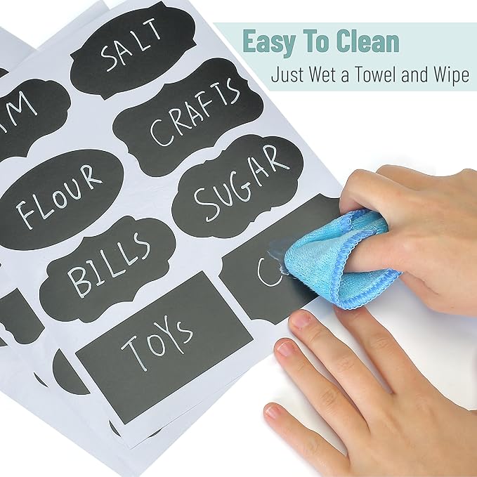 Mr. Pen- Chalkboard Labels, 200pc, Assorted Shapes, 1 White Chalk Marker and Small Towel