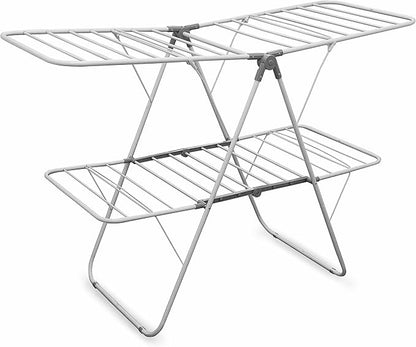 BROOKSTONE – Extra Large – Double Spaced - 2 Tier Collapsible Clothes Drying Rack, Indoor/Outdoor Folding Hanging Garment Stand [NO Assembly - Ready Out of The Box]