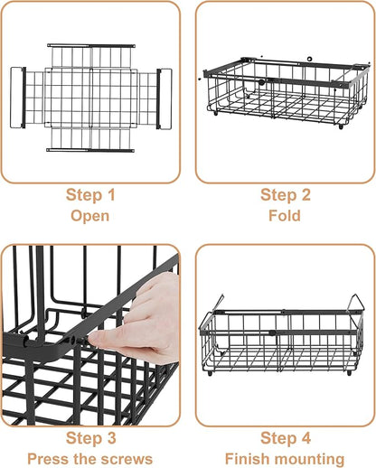 UMDONX 4 Pack Expandable Freezer Organizer Bins Large Freezer organizer Bins Stackable 11.4" Expand to 17.9", Fit 10 to 20 Cu.FT Black
