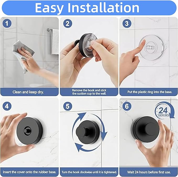 BRMUEIX 4 Pack Shower Hooks Suction Cup Shower Hooks Bathroom Hooks Suction Wreath Hangers for Front Door Wreath Hangers for Front Door Towel Hook（Black）