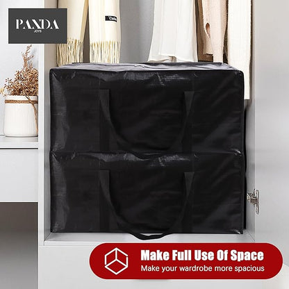 PANDA JOYS Extra Large Moving Bags with Zippers & Carrying Handles, Heavy-Duty Storage Tote for Space Saving Moving Storage, Fold Flat, Alternative to Box and Bin - 12 Pack, Black