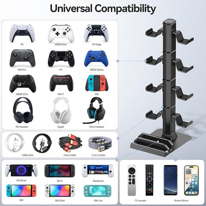 Gaming Headset & Controller Holder Stand for Gamer Gift, Gaming Headphone Desk Organizer Storage with Cable Hook for Xbox/ PS5/ PS4/ Controller, Nintendo Switch 1/ 2/ PS Portal Console/ Remote & Phone
