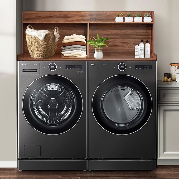 Royxen Laundry Countertop with 20" Shelf Universal Fit, Washer and Dryer Countertop with Storage Space, Laundry Room Storage (Walnut)