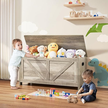 VEVOR Wooden Toy Chest for Kids, Toddler Toy Storage Box with Flip-Top Lid and Safety Hinge, 38.98 x 15.55 x 18.9 Large Kids Storage Bench for Playroom, Bedroom, Living Room or Entryway, Gray