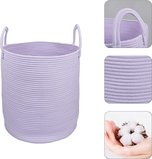 Rope Laundry Basket Hamper for Clothes Woven Storage Basket for Living Room Bedroom Boho Tall Rope Baskets for Blanket Toys Pillow Towels Baby Nursery Hamper Bin Large purple or lavender