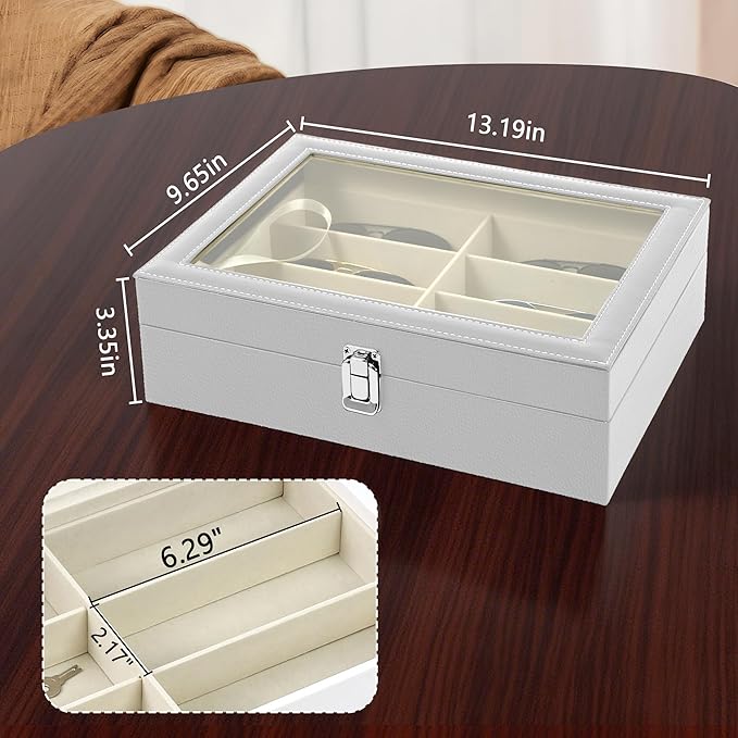 Homeanda PU Leather Sunglasses Case - 8 Slots Hard Shell Sunglasses Storage Box Organizer, Protective Glasses Organizer Christmas Gift for Men and Women(White)