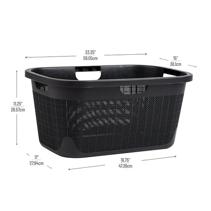 Mind Reader 40L Laundry Basket, Linen Design Clothes Hamper, Plastic Storage Bin with Handles, Black