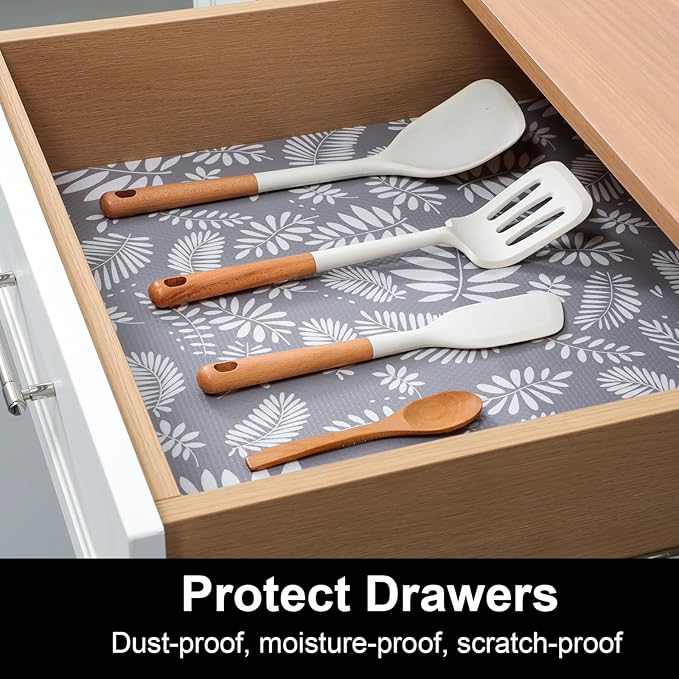 Cooyes Shelf Liners for Kitchen Cabinets Waterproof & Oil-Proof Kitchen Cupboard Mats Non-Slip Drawer Mats EVA Material Non Adhesive Fridge Liner for Shelves（17.5" W x 78.7" L）
