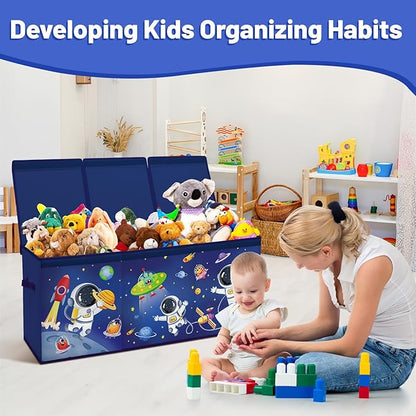 Toy Storage Bin with Lids,Extra Large Toy Box Chest with Handles for Kids Boys Girls,Collapsible Storage Organizer Box Bin Basket for Bedroom,Playroom, Nursery,37.8"x12.6" x15.7",Astronaut