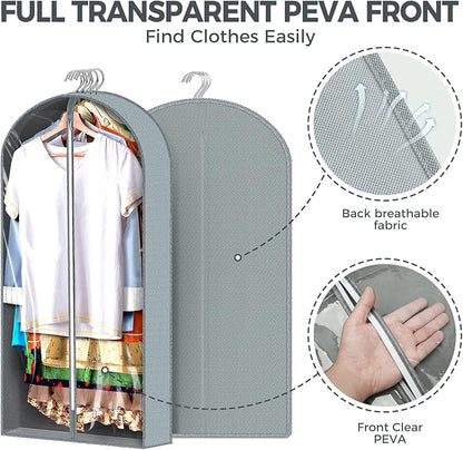 6 pcs 40" Garment Bags for Hanging Clothes, Clear Suit Bags for Closet Storage Clothing Storage, Garment Bags for Travel Covers with 4" Gussets for Coats, Jackets, Shirts and Sweater