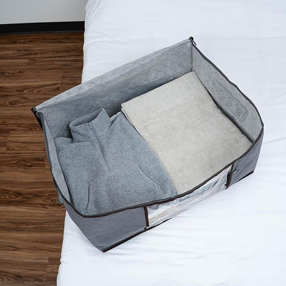 VENO 3 Pack Medium Clothes Blanket Storage Bag, Christmas Ornament Storage Container Bins for Holiday Decor for Comforters Bedding, Foldable with Sturdy Zipper, Handle, Clear Window (9.5 Gallon)