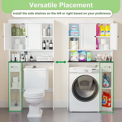 Nivisre Over The Toilet Storage Cabinet with 7 Shelves, Imitation Walnut Grain Above Toilet Bathroom Organizer with Toilet Paper Holder Stand, Space Saver for Restroom, Bathroom, Laundry (White)
