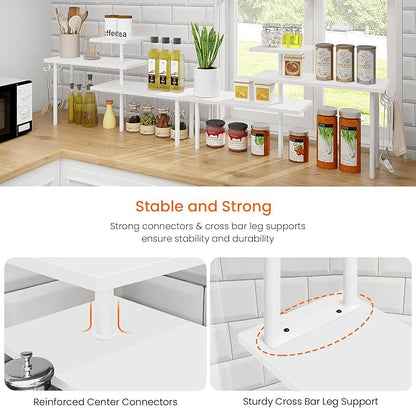 Homode Kitchen Countertop Organizer Corner Shelf, Bathroom Counter Organizers and Storage, 3 Tier Wood Shelf Organizer Space Saver for Make Up, Dresser Table, Desktop, White