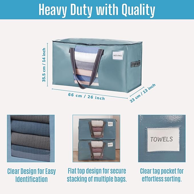 VENO 8 Pack Moving Bags, Christmas Storage Bins, Moving Boxes Alternative, Comforter and Blanket Storage Bags, College Dorm Packing Supplies, Foldable Heavy-Duty Tote (Shiny Light Blue, 8 Pack)