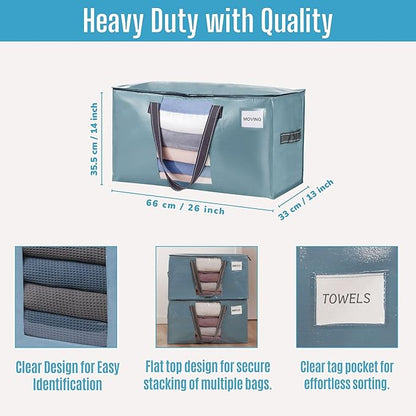 VENO 4 Pack Moving Bags, Christmas Storage Bins, Moving Boxes Alternative, Comforter and Blanket Storage Bags, College Dorm Packing Supplies, Foldable Heavy-Duty Tote (Shiny Light Blue, 4 Pack)