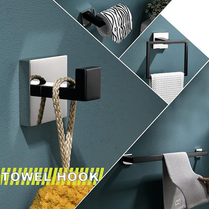 Bathroom Towel Bar Holder Sets Black and Polished 4-Piece Bathroom Hardware Set Stainless Steel Bath Accessories Kit. Wall Mounted,23.6 Inch