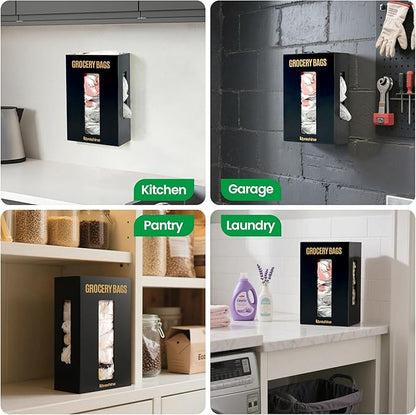Extra Large Black Bamboo Grocery Bag Holder for Plastic Bags, Under Sink Cabinet or Wall Mounted Organizer, Space-Saving Bag Dispenser for Kitchen, Pantry, Laundry Room, Garage