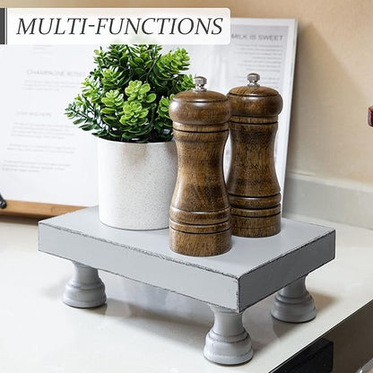 EOSAHR Decorative Wood Riser for Display : Modern Farmhouse Pedestal Stand for Home & Kitchen Decor and Stylish Soap Stand for Sink - Rustic Bathroom Counter Tray and Countertop Organizer (Light Gray)