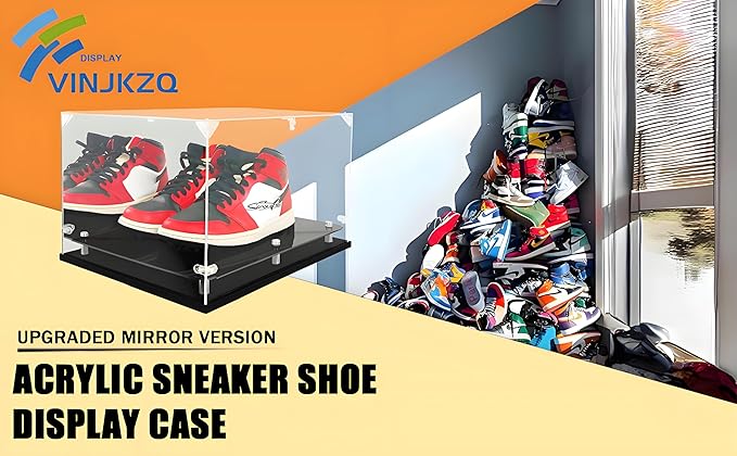 Acrylic Sneaker Display Case - Transparent Shoe Box. Sneaker Storage Boxes. Clear Stackable Boot & Shoe Case. Organizer Containers with Lids. Max Size 15. Self Assembly