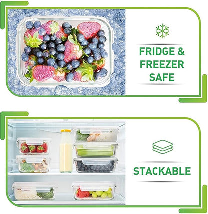 Prep Naturals Glass Meal Prep Containers - Oven, Microwave & Freezer Safe - Leakproof Airtight Glass Storage Containers with Lids - For Food Prep & Lunch - Pack of 5, 36 Oz, Square