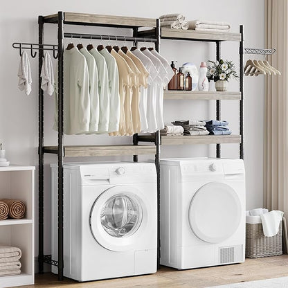 5-Tier Wood Over The Washer and Dryer Storage Shelf- Laundry Room Organization Space Saving Laundry Drying Clothes Racks Heavy Duty Adjustable Height Bathroom Shelf for Home Decor 65"L*12"D*74"H