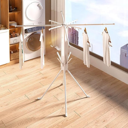 Clothes Drying Rack, Telescoping Tripod Foldable Laundry Dryer, Portable Space Saving Garment Organizer for Laundry Room, Bedroom, Balcony, Apartment & Dorm