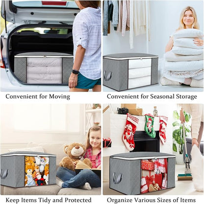 combocube 6 Pack Closet Organizers and Storage Containers, Clothes Storage Bins, Storage Bags with Large Clear Window & Handles for Comforter, Pillow, Quilt, Bedding, Clothes