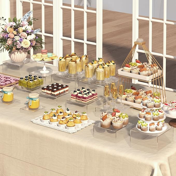 SILUT 6PCS Buffet Risers and Stands, Food Risers for Buffet Table, Catering Cake Stand for Party, Clear Display Riser for Collectibles, Acrylic Cube Boxes, Nesting Risers, Clear (5"x6"x7"8"x9"x10")