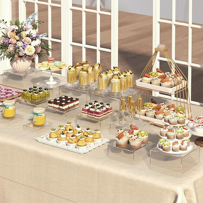 SILUT 6PCS Buffet Risers and Stands, Food Risers for Buffet Table, Catering Cake Stand for Party, Clear Display Riser for Collectibles, Acrylic Cube Boxes, Nesting Risers, Clear (5"x6"x7"8"x9"x10")