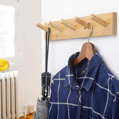 WEBI Coat Rack Wall Mounted,16" Hole to Hole,Coat Hanger Wall Mount with 5 Hooks for Hanging Coats,Hook Rack Peg Rail for Hats,Jacket,Clothes,Towels,Natural
