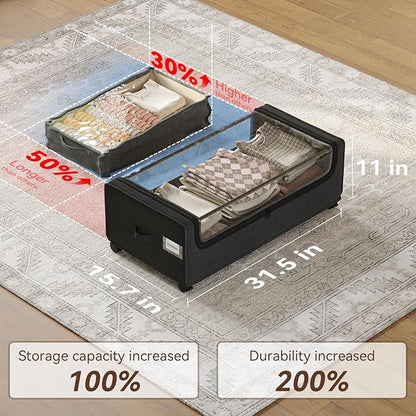 VicHomey Under Bed Storage With Wheels, XXXXL Large Underbed Storage Organizer, 90L Capacity, for Shoes, Clothes, Blankets, Bedding