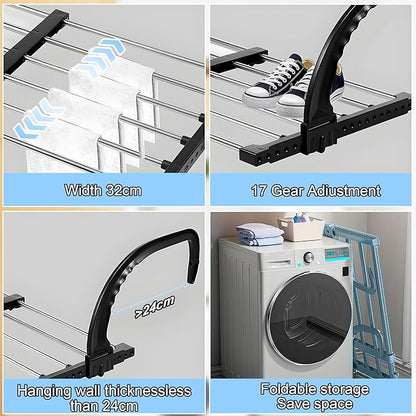Portable Clothes Drying Rack for Balcony Railings Windowsill, Folding Towel Rack Indoor Outdoor Retractable Laundry Rack with Sock Clips for Drying Socks (Small)