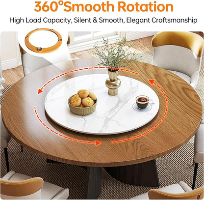 Lazy Susan Turntable 19.6 Inch - 360° Silent Rotating Anti-Slip Serving Tray, Heavy Duty Centerpiece for Kitchen, Dining & Coffee Table - White Modern Design with Non-Slip Base