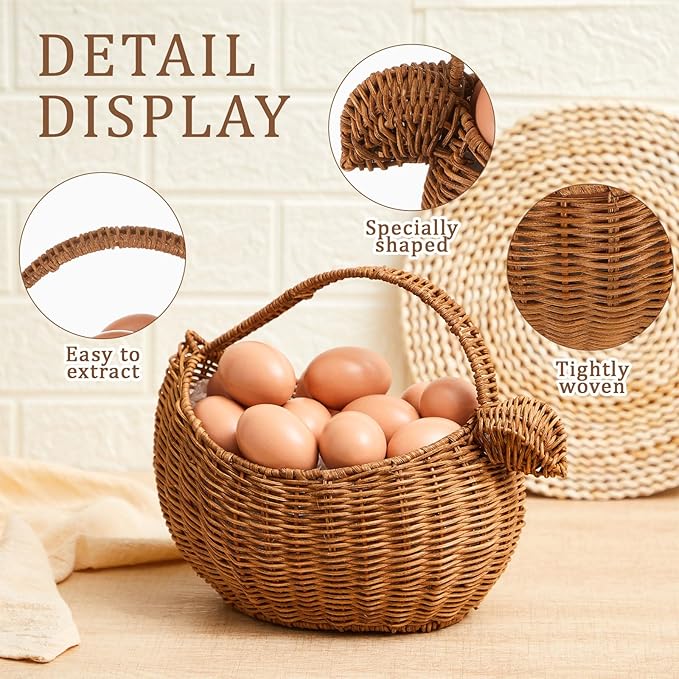 Chicken Egg Collecting Baskets Antique Farmhouse Rustic Vintage Wicker Egg Basket with Handle for Fruits Vegetables Home Collecting Countertop Storing Kitchen Decoration