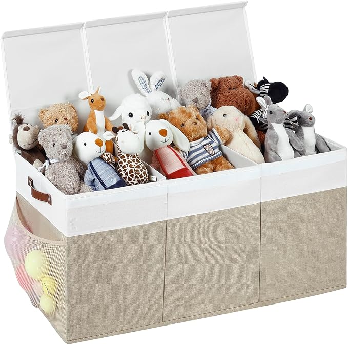 Extra Large Toy Chest,Foldable Storage Box, Large Storage Bins With Lids, Suitable for living rooms, studies, bedrooms(40"X18"X14",White & Beige)