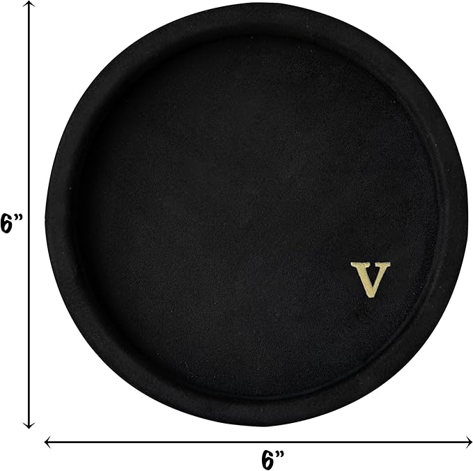 COLLECTIVE HOME - Velvet Jewelry Tray, 6" Monogrammed Jewelry Dish, Smooth Velour Display Dish for Rings, Earrings, Necklaces, Makeup, Personalized Gifts for Women (Black-v)