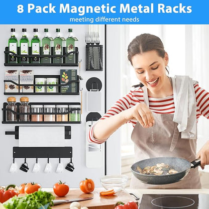 Multifunctional Magnetic Shelf for Washing Machine, Refrigerator, Microwave, and Any Metal Surface, Powerful Magnetic Shelves Include Magnetic Paper Towel Holder, Unique Hollow Design (8 pcs - Black)