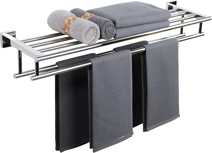 Alise Towel Rack,Towel Hanger Towel Shelf with Double Towel Bars for Bathroom Lavatory,32 Inch SUS 304 Stainless Steel Wall Mount Towel Holder,Polished Chrome