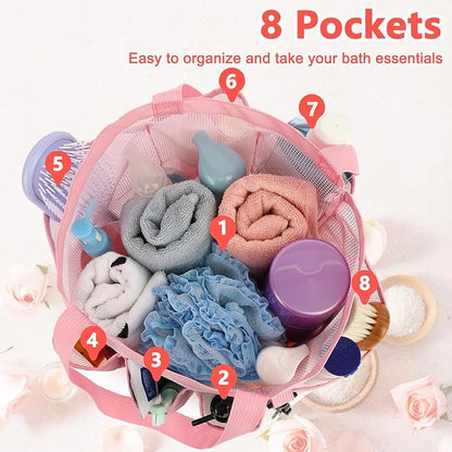 Fammart Mesh Shower Caddy Portable for College Dorm Room Essentials, 8-Pocket Large Shower Basket Tote Bag with 2 Handles for Toiletry, Bathroom, Beach, Camp, Gym
