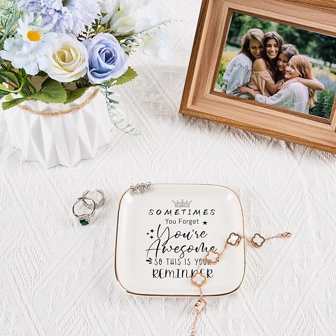 COZITED Inspirational Gifts for Women Trinket Ring Dish Jewelry Tray - You're Awesome Gifts for Her Female Friend Unique Gifts for Women Birthday Christmas Valentines Mother's Day, White