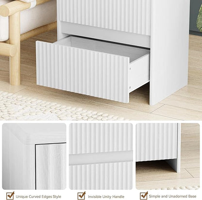 HOCAT Set of 2 Fluted Nightstand, 23" Wide Bedside Table with 2 Storage Drawers, Modern Night Stand for Bedroom, White