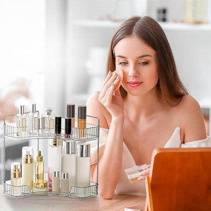 Weidace Corner Bathroom Counter Organizer Bathroom Countertop Shelf Makeup Organizer for Vanity Perfume Tray for Corner Storage (2 Tiers, Grey)