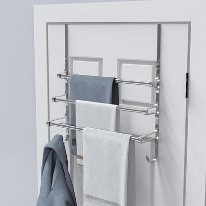 CANYAVE Over The Door Towel Rack, Over Door Towel Rack for Bathroom Door, Triple Towel Storage Holder with Hooks (Silver)
