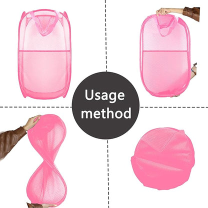 Collapsible Pop Up Laundry Hamper, Extra Large Mesh Foldable Laundry Basket, 28" x 16" x 16"(Pink)
