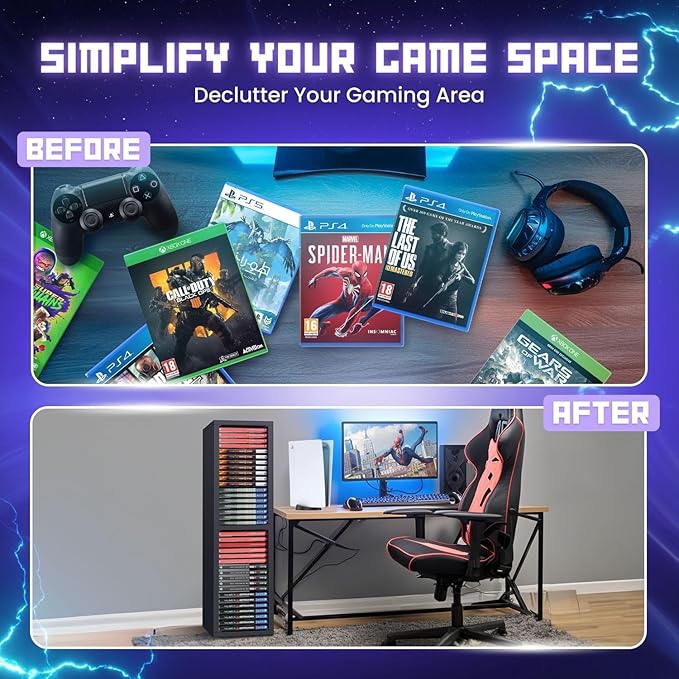 TNP Universal Video Game Storage Tower for PS5, PS4, PS3, Nintendo Switch, Xbox One, Xbox Series S/X - Black Video Game Holder Organizer Stand with 36 CD Case Storage for Organizing & Displaying