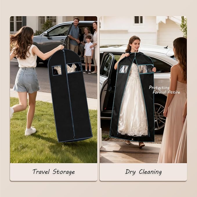 3 Pack 60 inch Dress Garment Bags for Closet Organization and Travel – Long Garment Covers for Dresses, Suits, Coats and Gowns