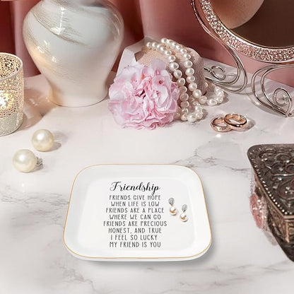 MQPPKJ Friend Gifts Trinket Dish for Women, Unique Friendship Gifts, Good Friends are Like Stars Ceramic Ring Dish Jewelry Tray for Birthday Christmas Gift for Mom, Sister, Best Friends (Friendship)
