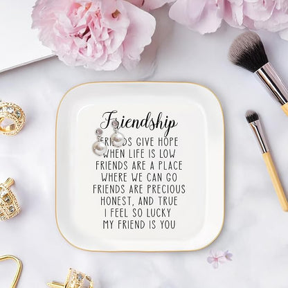 MQPPKJ Friend Gifts Trinket Dish for Women, Unique Friendship Gifts, Good Friends are Like Stars Ceramic Ring Dish Jewelry Tray for Birthday Christmas Gift for Mom, Sister, Best Friends (Friendship)