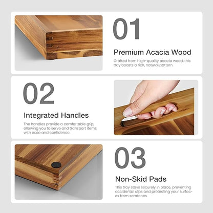 20 x 20 inch Square Wooden Ottoman Tray – Large Wooden Tray for Ottoman, Extra Large Ottoman Tray for Living Room, Coffee Table & Decorative Use (Acacia Color)