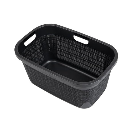 Mind Reader 40L Laundry Basket, Linen Design Clothes Hamper, Plastic Storage Bin with Handles, Black